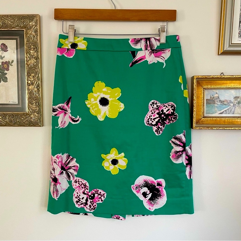 J. Crew Factory Green Floral Pencil Skirt